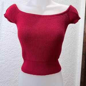 Red Off-Shoulder Knit Top